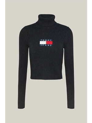 Tommy Hilfiger Kadın Siyah Melange Turtleneck Kazak