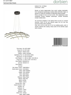 Dorbien EV-10379-4BSY Siyah Boyalı Modern Avize Led Alüminyum