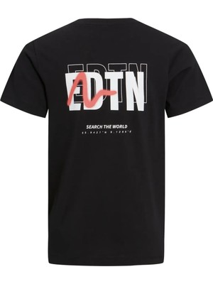Jack & Jones Baskılı Bisiklet Yaka Tişört - Edition Siyah