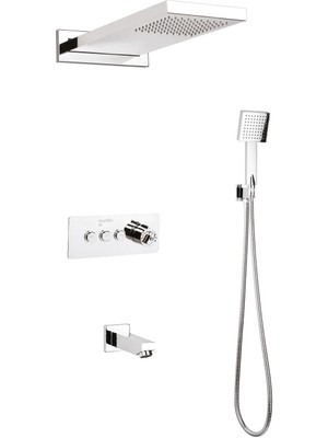 Mistillo TERMOSTATİK Ankastre Duş Seti 550x220 mm Yağmur Panel 3 Yönlü Butonlu SUS 304 Paslanmaz Pirinç Krom