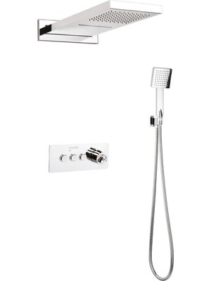 Mistillo TERMOSTATİK Ankastre Duş Seti 550x220 mm Şelale&Yağmur Panel 3 Yönlü Butonlu SUS 304 Paslanmaz Pirinç Krom