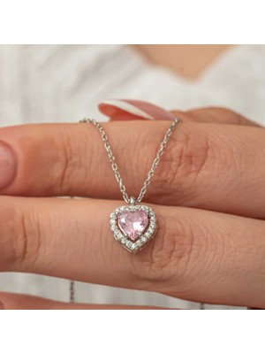 Usho Jewelry Gümüş Pembe Kalp Kadın Kolye