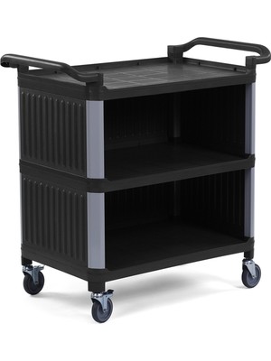 Smooth Plastik Servis Arabası 3 Katlı Kapalı Siyah