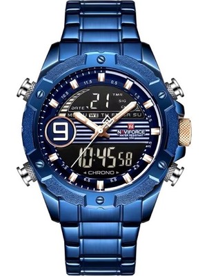 Naviforce Dijital Analog Lacivert Çelik Kordon Erkek Kol Saati NF9146