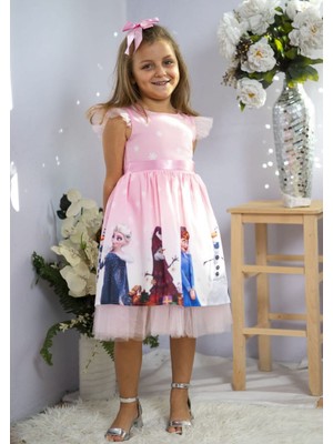 Esmaca Moda Kız Çocuk Baskılı Elsa Elbise Pembe