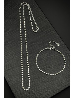 Frnch 925 Ayar Gümüş Italyan Model Gümüş Renk Erkek Bileklik/kolye Set FRJ12180-3180-A2