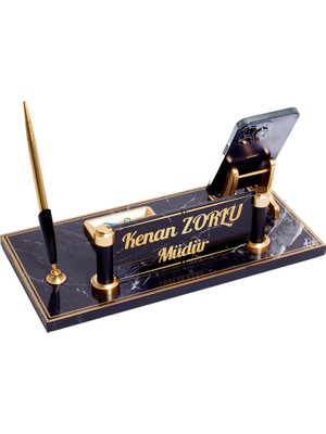 İsimlik Sepeti Cosmo Ofis Masaüstü Isimlik Seti Mermer Desenli Ahşap Masa Isimliği Yeni Iş Hediyesi