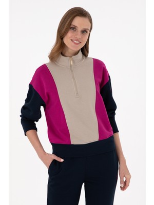 U.S. Polo Assn. Kadın Fuşya Dik Yaka Fermuarlı Sweatshirt 50291260-VR023