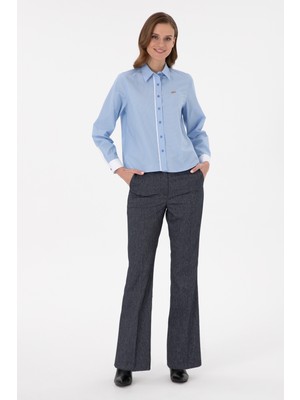 U.S. Polo Assn. Kadın İndigo Slim Flare Fit Kanvas Pantolon 50290884-VR028