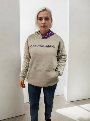 Reyaz Kadın Baskılı Kapüşonlu Sweatshirt - Gri