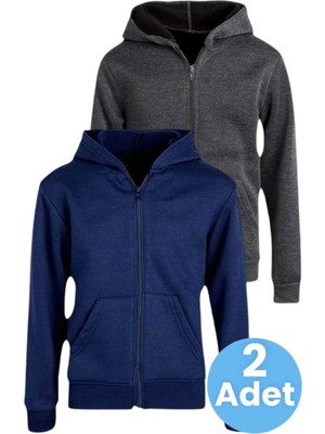 Tezzgelsin Çocuk Pamuklu Kapüşonlu Fermuarlı Sweatshirt 2'li Set
