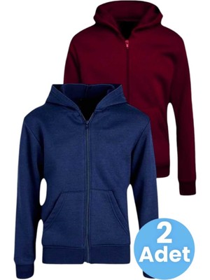 Tezzgelsin Çocuk Pamuklu Kapüşonlu Fermuarlı Sweatshirt 2'li Set