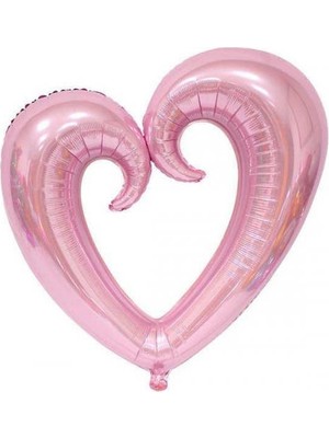 Partici Kıvrımlı Içi Boş Pembe Kalp Folyo Balon 100CM
