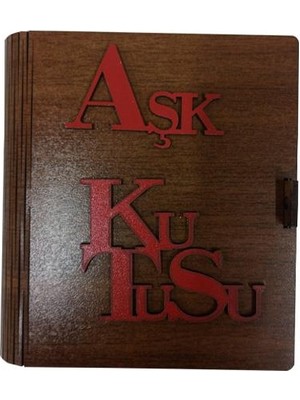 Partici Aşk Kutusu Kahve Rengi Kırmızı Yazılı 15X13