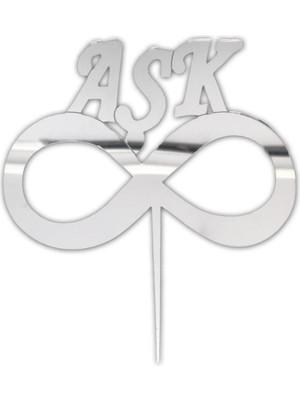 Partici Aşk Yazılı Pasta ve Cupcake Süsü Gümüş Pleksi 12X15CM