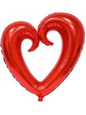 Partici Kıvrımlı Içi Boş Kırmızı Kalp Folyo Balon 100CM