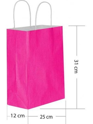 Partici Fuşya Büküm Saplı Kağıt Çanta 25X31CM 25AD.