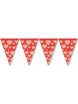 Partici Çizgili Kırmızı Kalp Üçgen Flama
