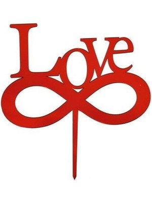 Partici Love Yazılı Pasta ve Cupcake Süsü Kırmızı Pleksi 12X15CM