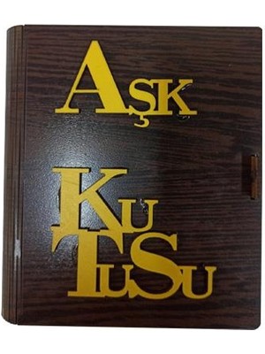 Partici Aşk Kutusu Kahve Rengi Sarı Yazılı 15X13