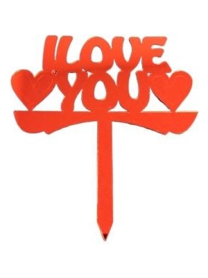 Partici I Love You Yazılı Pasta ve Cupcake Süsü Kırmızı Pleksi 12X15CM