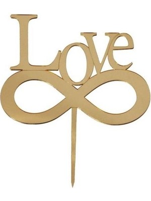 Partici Love Yazılı Pasta ve Cupcake Süsü Altın Pleksi 12X15CM
