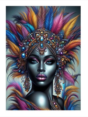 Tablomega Kuş Tüylü Makyajlı Kadın Mdf Poster 35cm X50cm