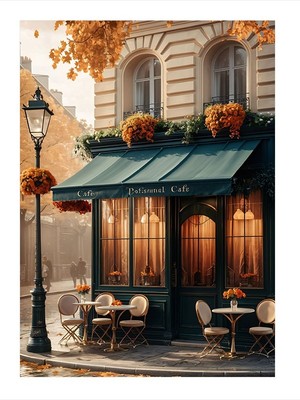 Tablomega Çiçekli Ev Kafe Ve Sokak Lambası Dekoratif Mdf Tablo 25cmx 35cm