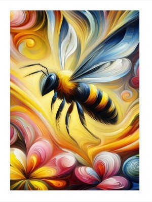 Tablomega Çiçekler Arasında Arı Dekoratif Ahşap Tablo 35cm X50cm