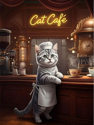 Tablomega Garson Kedi Desenli Ahşap Tablo 25cmx 35cm