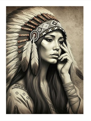 Tablomega Kızılderili Kadın Portresi Model Ahşap Tablo 18cm X 27cm