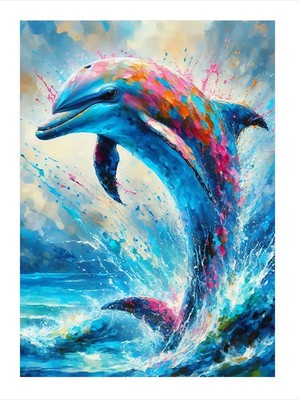 Tablomega Okyanusta Atlarken Yunuslar Model Ahşap Tablo 18cm X 27cm