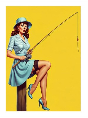 Tablomega Balık Tutan Kadın Desenli Mdf Tablo 18cm X 27cm