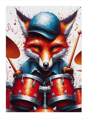 Tablomega Davul Çalan Tilki Modern Mdf Tablo 18cm X 27cm