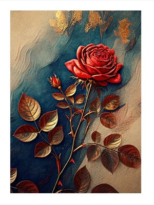 Tablomega Kırmızı Gül Ahşap Tablo 25cmx 35cm