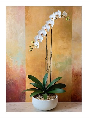 Tablomega Vazoda Beyaz Orkide Tasarım Mdf Tablo 25cmx 35cm