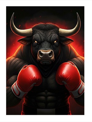 Tablomega Boksör Boğa Dekoratif Ahşap Tablo 35cm X50cm