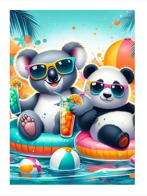 Tablomega Havuzda Koala Ve Panda Ahşap Tablo 25cmx 35cm