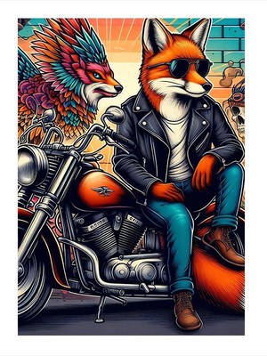 Tablomega Motor Üstündeki Tilki Model Ahşap Tablo 35cm X50cm