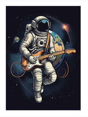 Tablomega Gitar Çalan Astronot Dekoratif Ahşap Tablo 18cm X 27cm