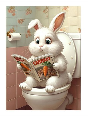 Tablomega Tuvalette Tavşan Model Ahşap Tablo 35cm X50cm