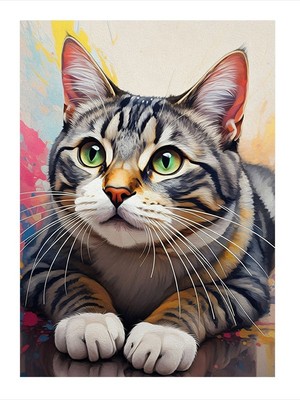 Tablomega Renkli Gözlü Kedi Mdf Tablo 35cm X50cm