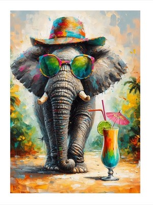 Tablomega Tropik Gözlüklü Fil Ahşap Tablo 18cm X 27cm