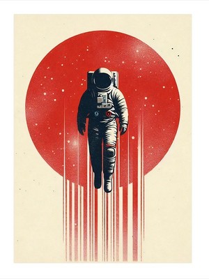 Tablomega Kırmızı Güneş Astronotu Dekoratif Ahşap Tablo 18cm X 27cm