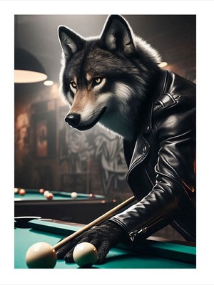 Tablomega Bilardo Oynayan Kurt Model Ahşap Tablo 35cm X50cm