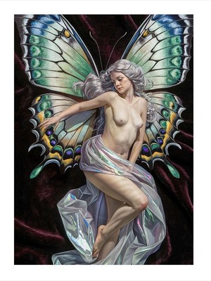 Tablomega Yeşil Kelebek Kanatlı Nü Kadın Art Mdf Poster 25cmx 35cm