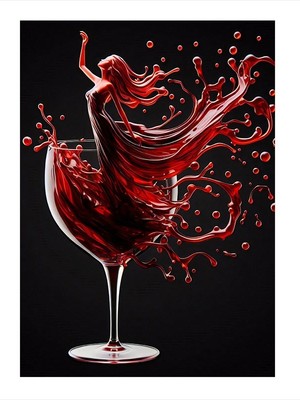 Tablomega Şarap Kadın Ve Kadeh Ahşap Tablo 35cm X50cm