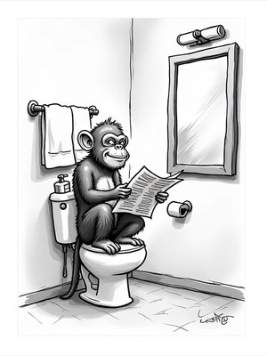 Tablomega Tuvalette Maymun Dekoratif Ahşap Tablo 35cm X50cm