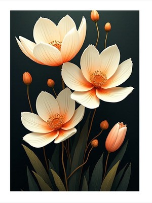 Tablomega Beyaz Çiçek Buketi Modern Ahşap Tablo 35cm X50cm
