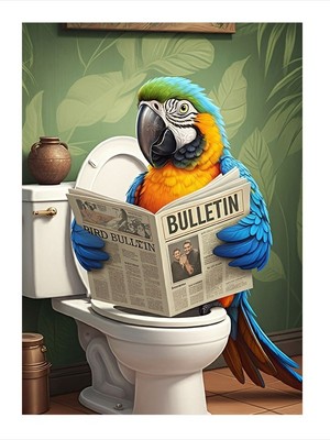 Tablomega Tuvalette Gazete Okuyan Papağan Model Mdf Tablo 25cmx 35cm